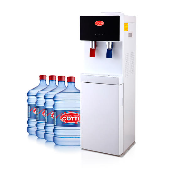 Plan Dispensador pedestal con 4 botellones iniciales y reposición de 3 botellones mensuales