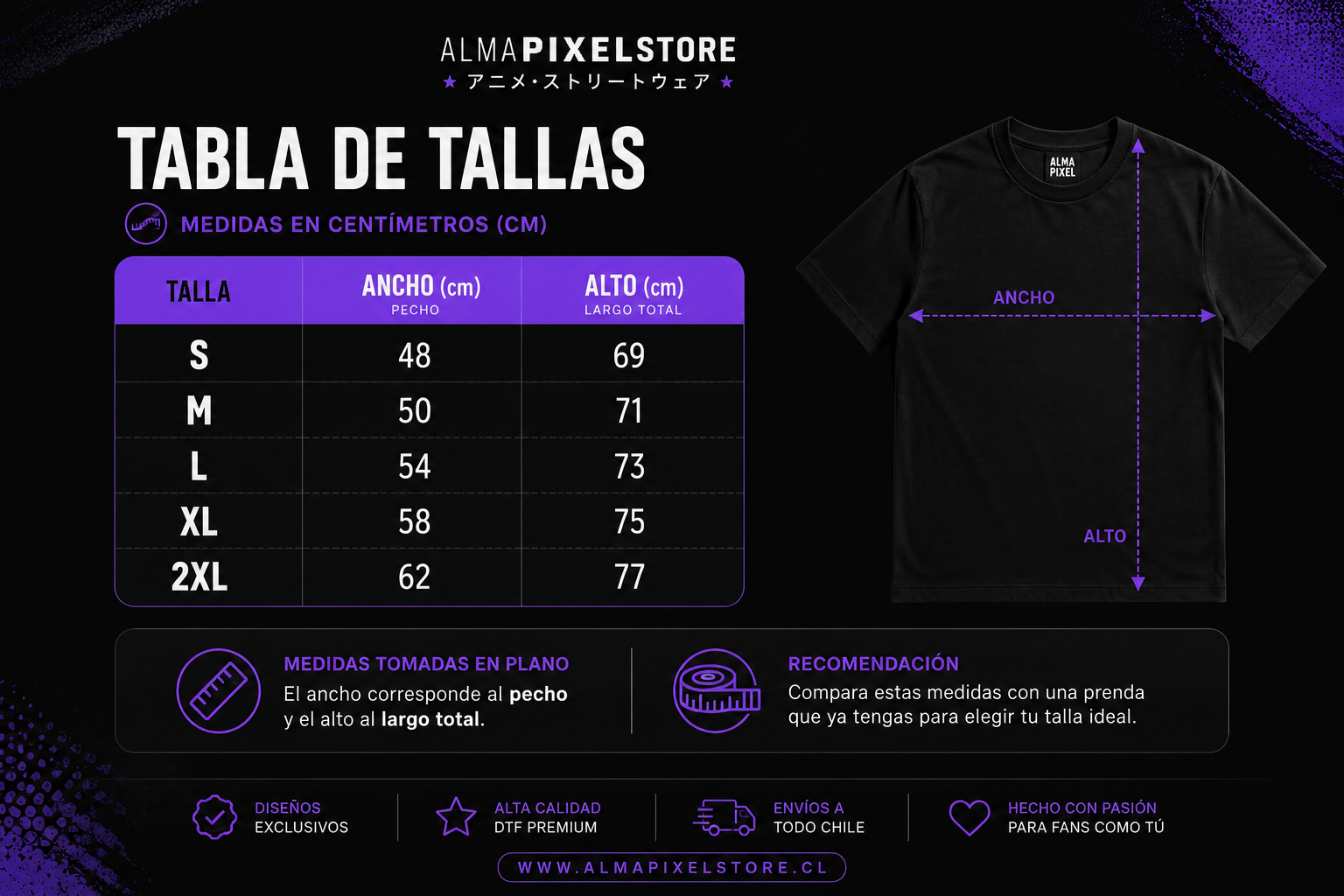 Guia de tallas AlmaPixel Store