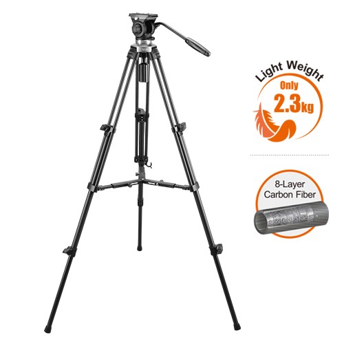 Trípode E-Image EC610R de fibra de carbono con cabezal fluido de 65 mm, 2,3 kg de peso total