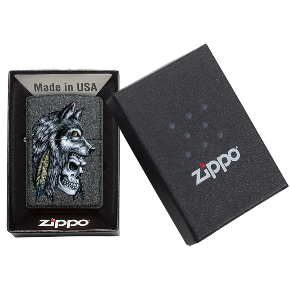 Wolf Skull Feather Design-Zippo