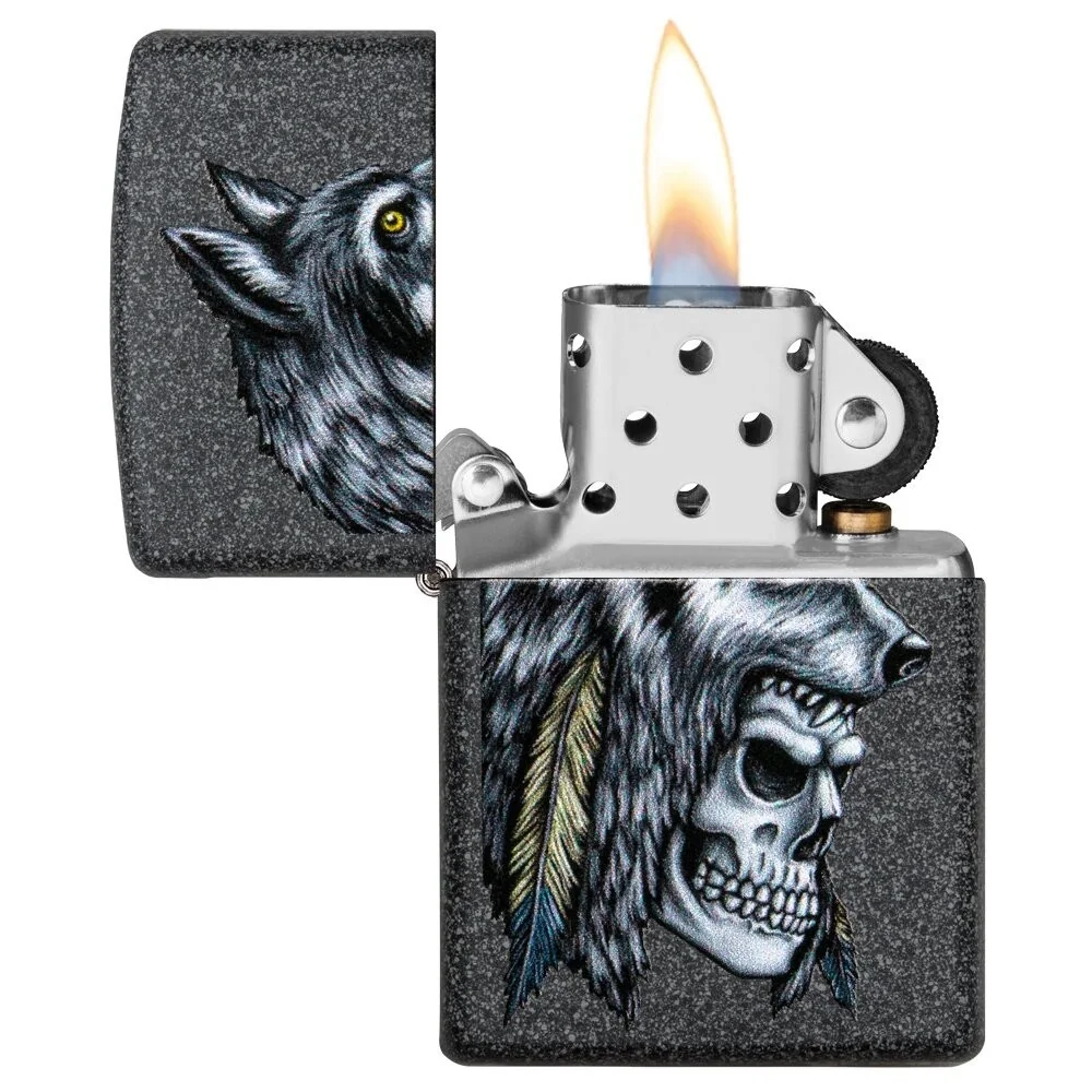 Wolf Skull Feather Design-Zippo