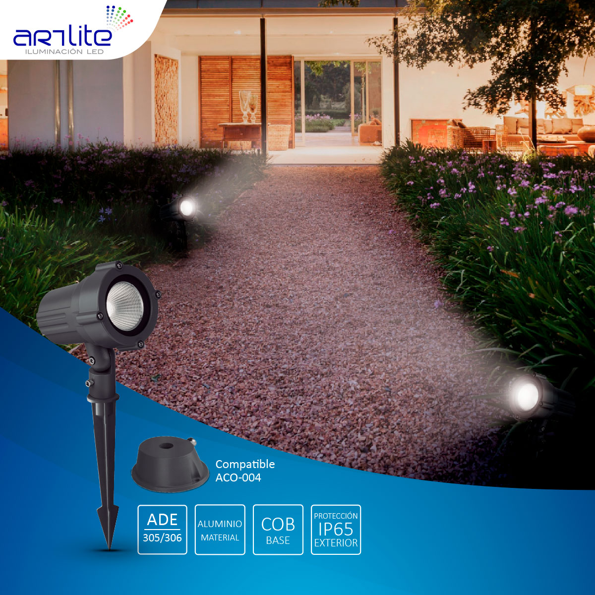 ADE-305 LUMINARIA LED 10W ESTACA JARDÍN EXTERIOR BLANCO FRÍO