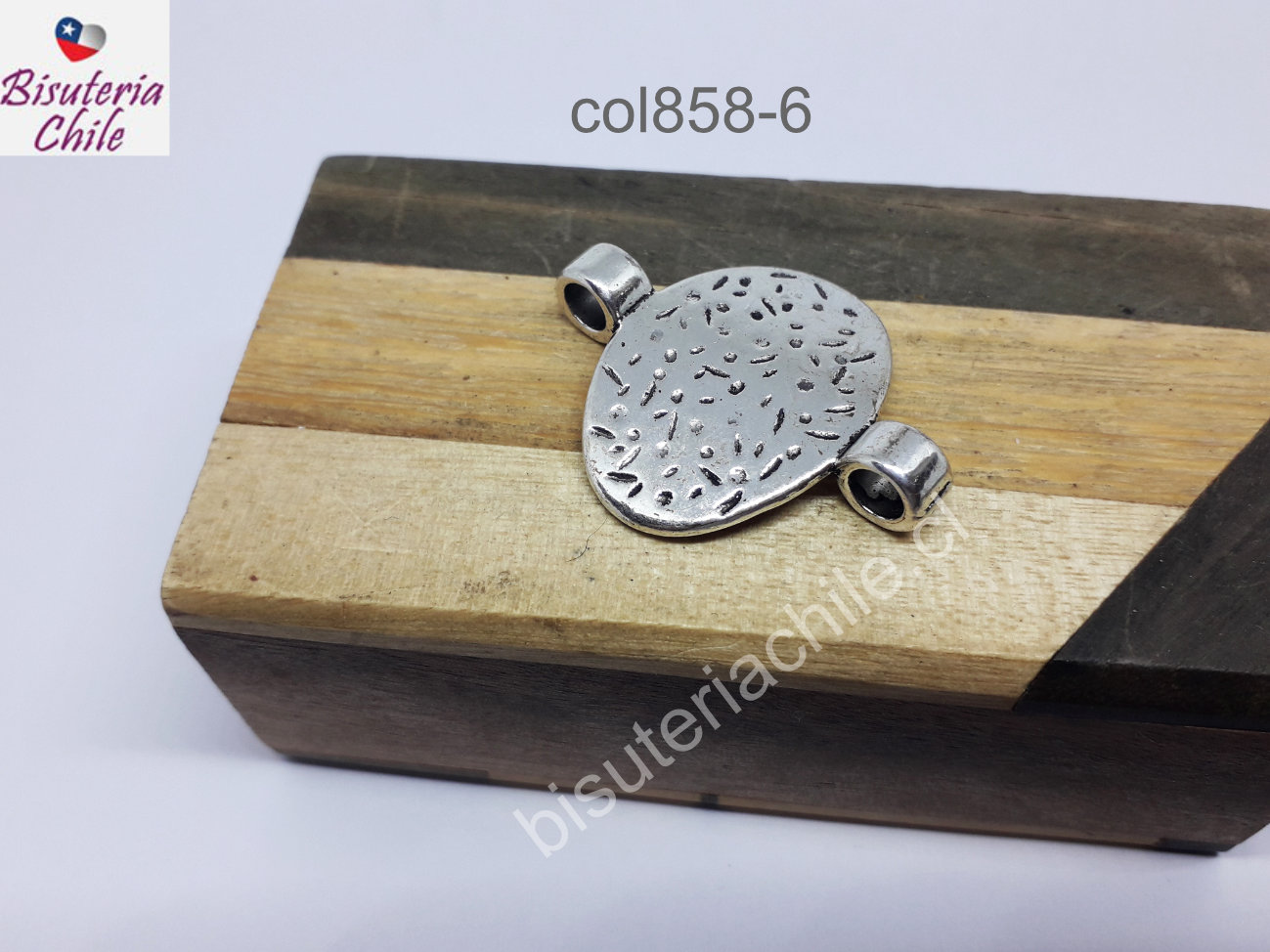 Colgante plateado doble conexión, 38 x 31 mm, por unidad