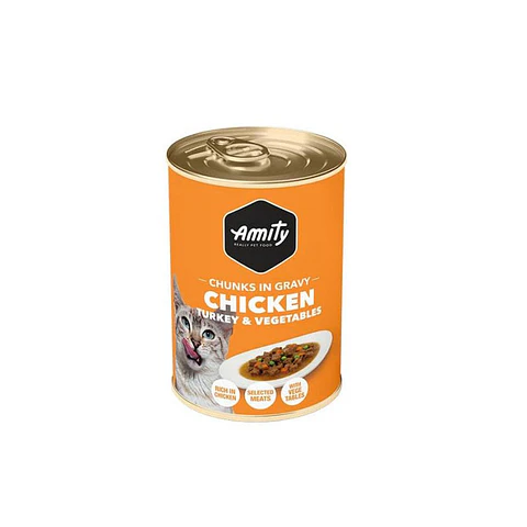 Lata Amity Chunks Gato Sabor Pavo y Vegetales 415gr