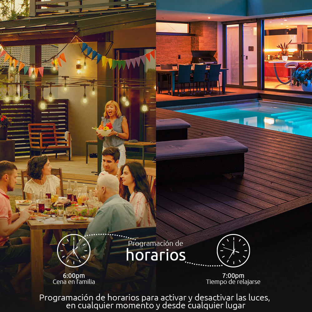 Escenas de decoración Nexxt Home para programar horarios de encendido