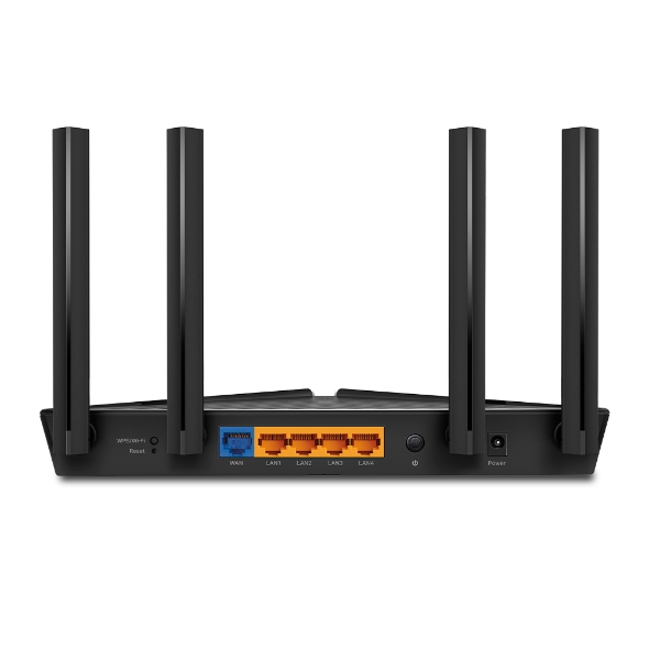 Vista de conexiones del TP-Link Archer AX53, un WAN Gigabit y cuatro LAN Gigabit