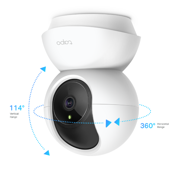 TP-Link Tapo C200 gráfico oficial de cobertura panorámica e inclinación
