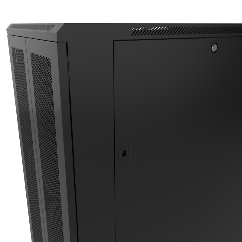 Detalle de puerta y panel del gabinete rack Nexxt Solutions