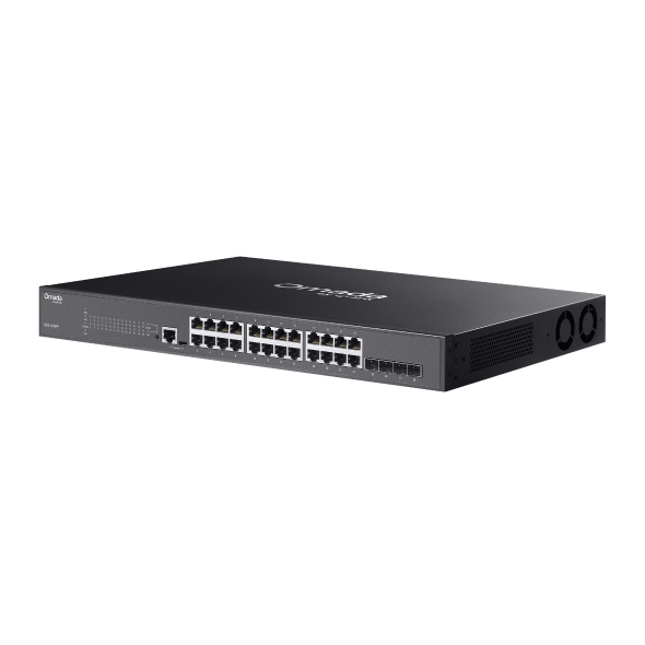 TP-Link Omada SG3428MP vista frontal con puertos Gigabit PoE+ y SFP