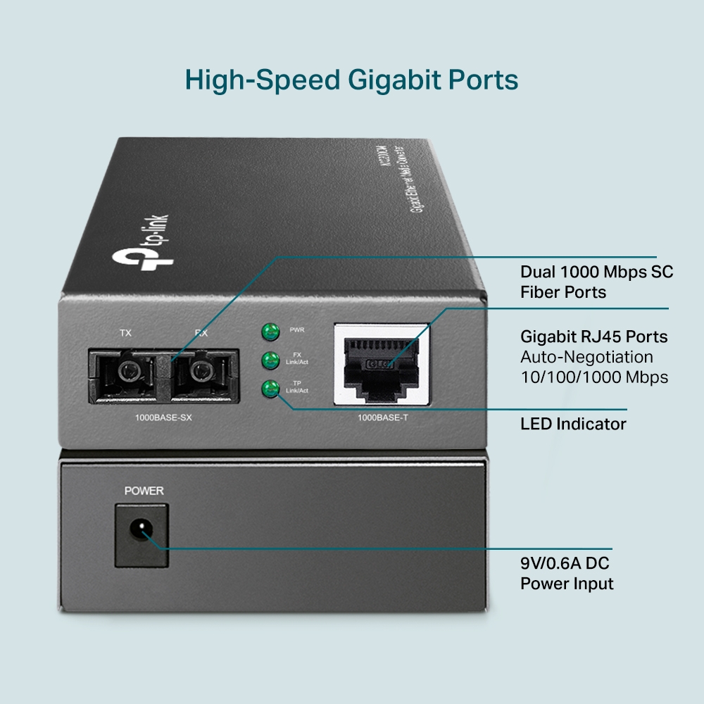 TP-Link MC200CM puertos SC 1000BASE-SX y RJ45 Gigabit Ethernet