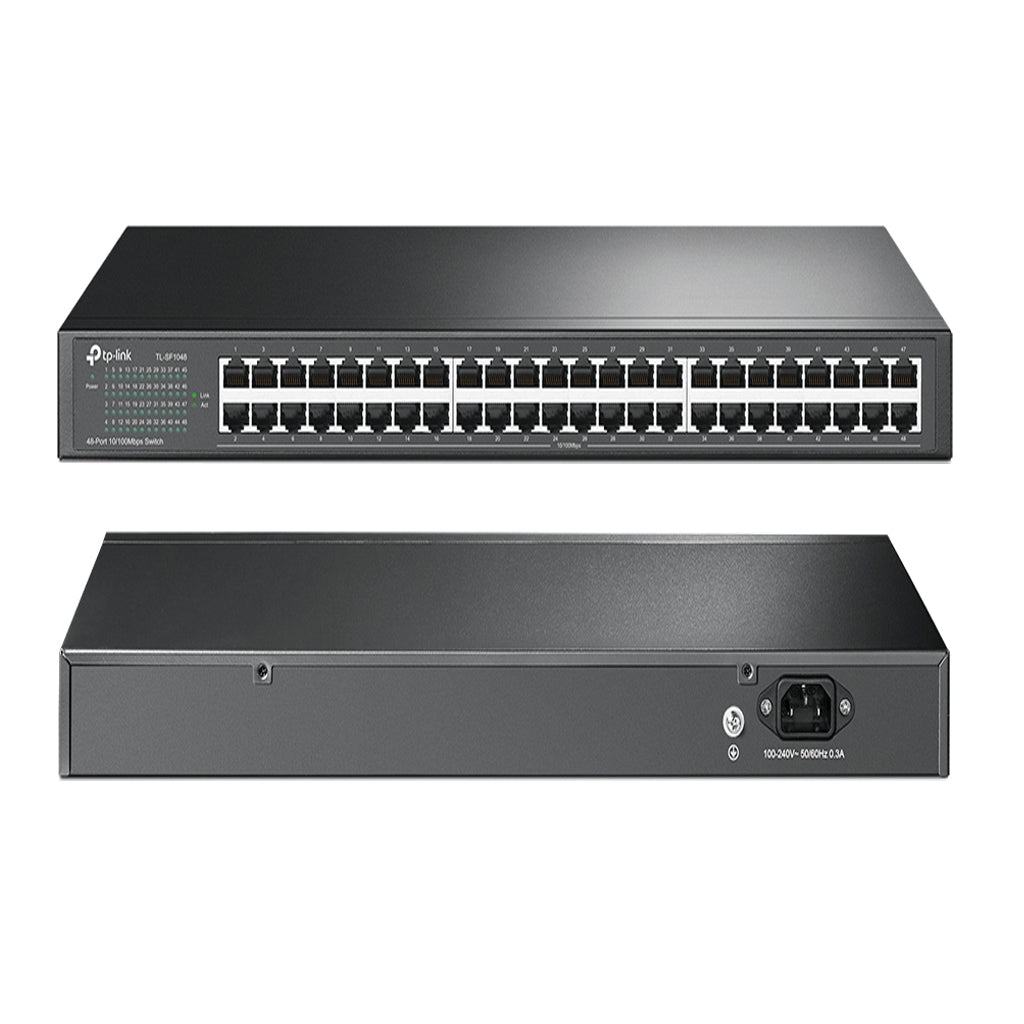 Vista frontal y posterior del TP-Link TL-SF1048