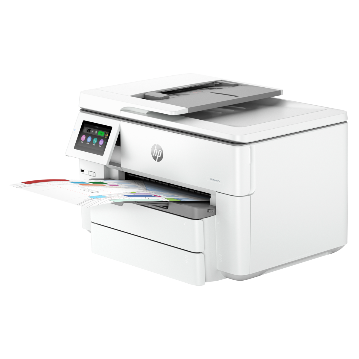 HP OfficeJet Pro 9730 vista frontal y bandejas