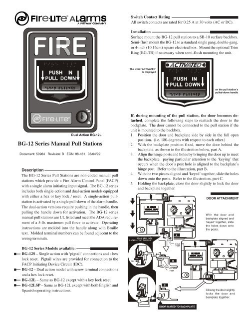 Diagrama técnico Fire-Lite BG-12 de montaje y cableado
