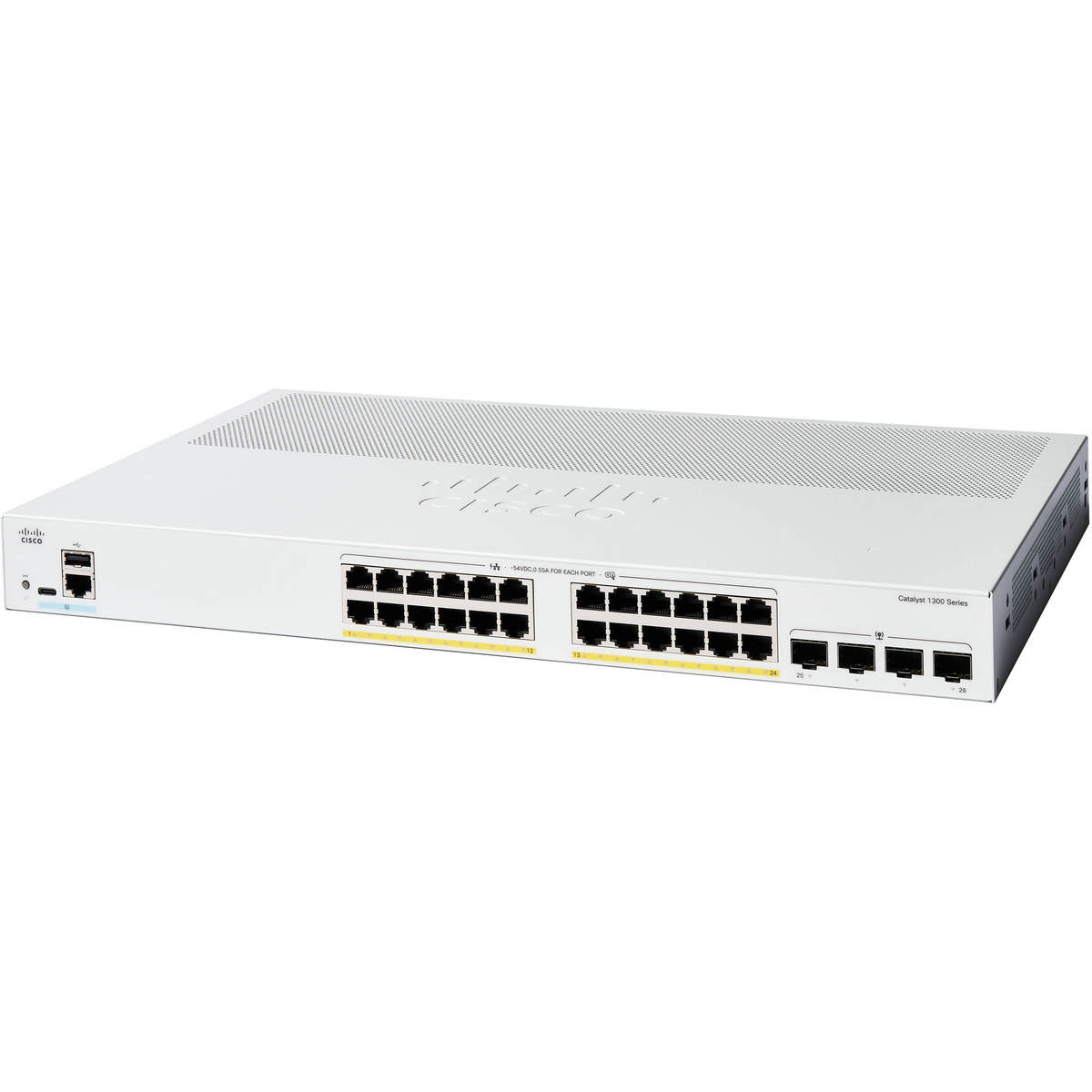 Cisco Catalyst C1300-24P-4G sobre fondo blanco