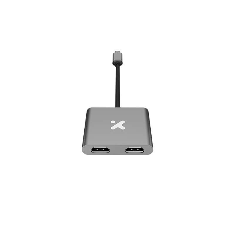 Xtech XTC-548 adaptador USB-C a dos salidas HDMI 4K, color plateado metálico