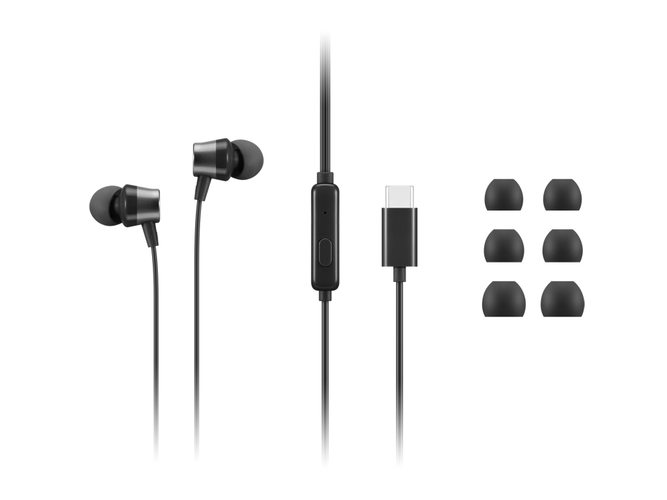 Lenovo USB-C Wired In-Ear Audífonos 4XD1J77351 con micrófono negro
