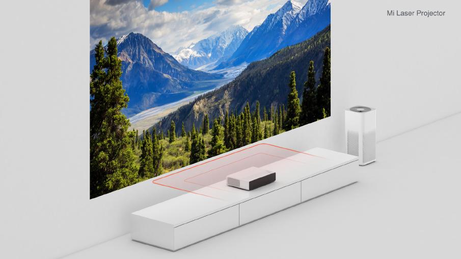 Xiaomi Mi Laser Projector 150 proyectando imagen en sala