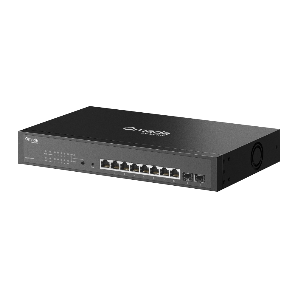 TP-Link Omada SG2210MP switch 8 PoE+ 2 SFP Gigabit con ventilador