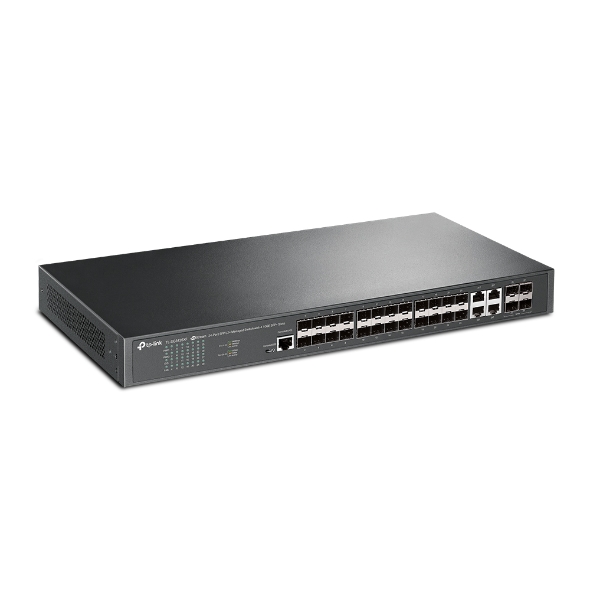 TP-Link SG3428XF vista posterior con fuentes redundantes