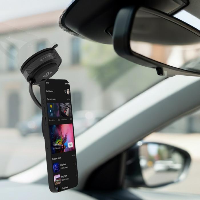 Soporte Klip Xtreme MagnoVac instalado con teléfono en posición de uso