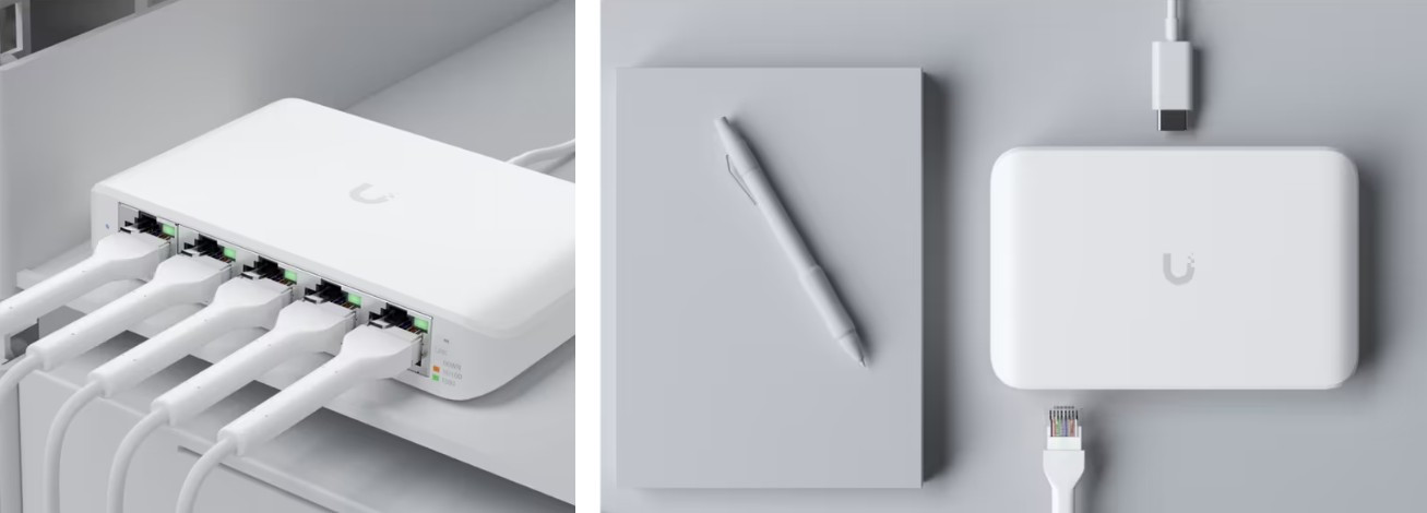 Conexiones y alimentación del Ubiquiti UniFi USW-Flex-Mini