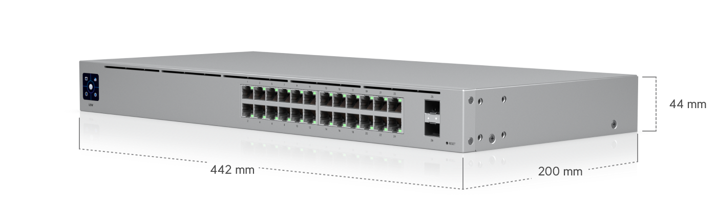Dimensiones y diseño para rack 1U del Ubiquiti UniFi USW-24