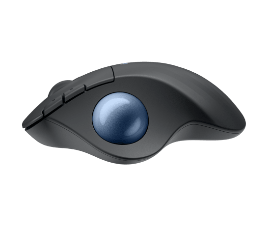 Vista lateral Logitech ERGO M575S con bola azul