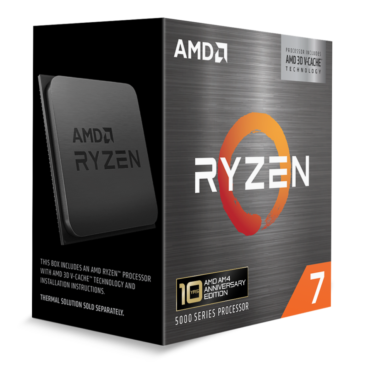Procesador Gamer AMD Ryzen 7 5800X3D y empaque de décimo aniversario