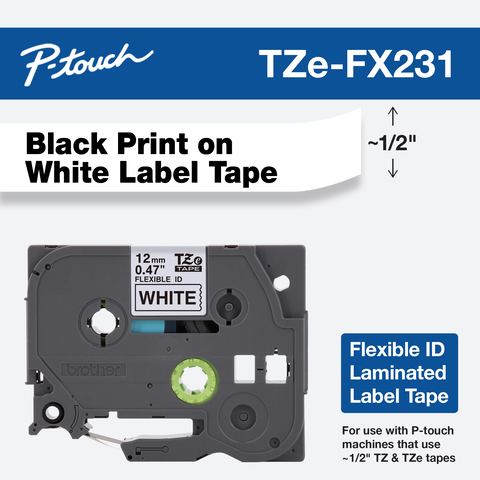 Brother TZe-FX231 cinta Flexible ID negra sobre blanco