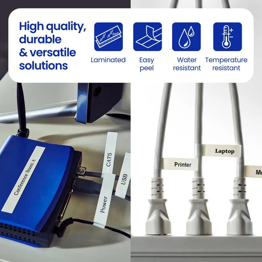 Etiquetas Brother Flexible ID aplicadas en cables de computador