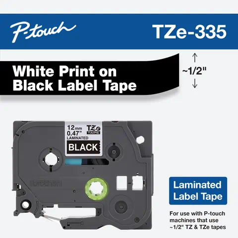 Brother TZe-335 cinta laminada blanca sobre negro