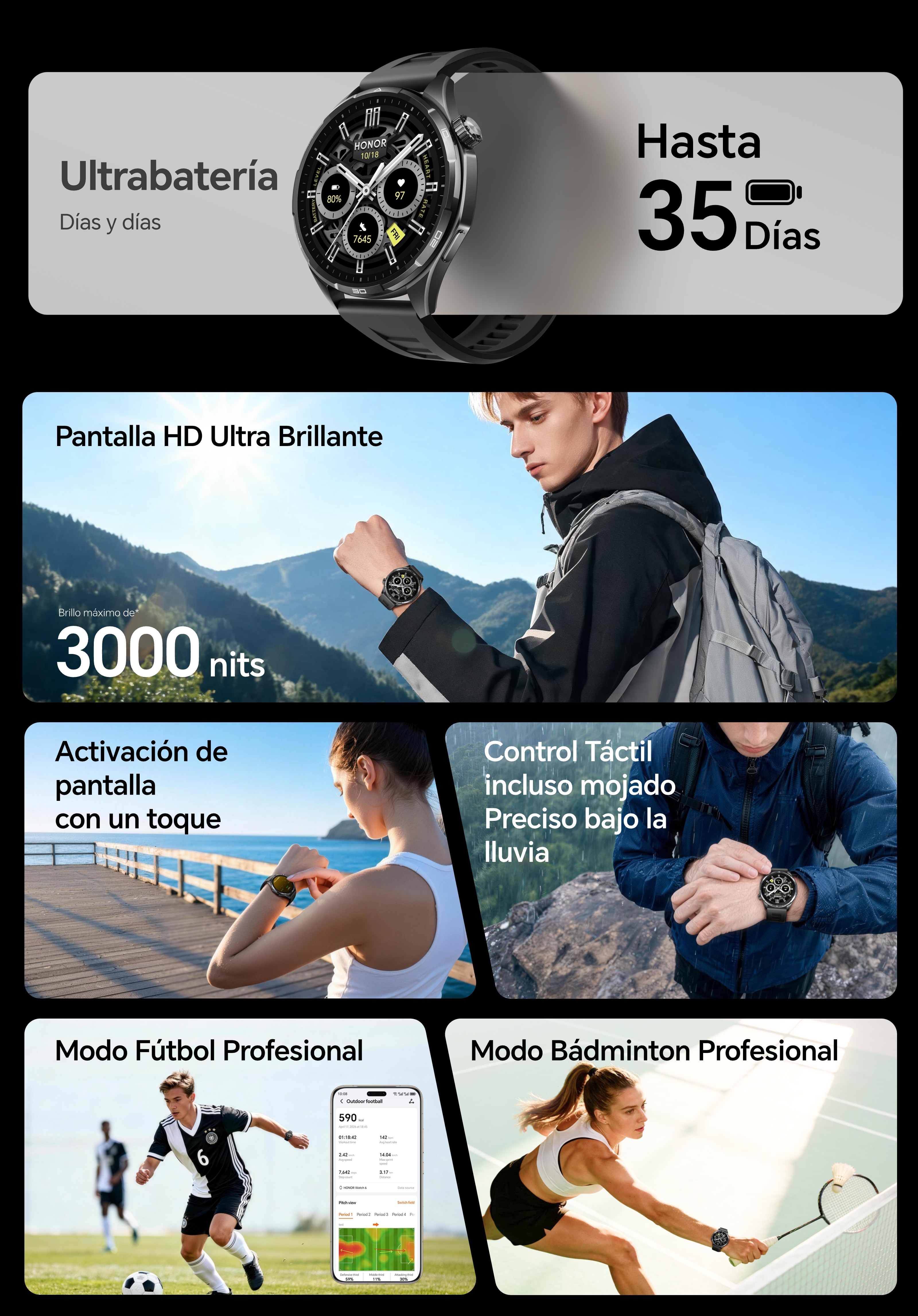 HONOR Watch 6 en uso deportivo y cotidiano