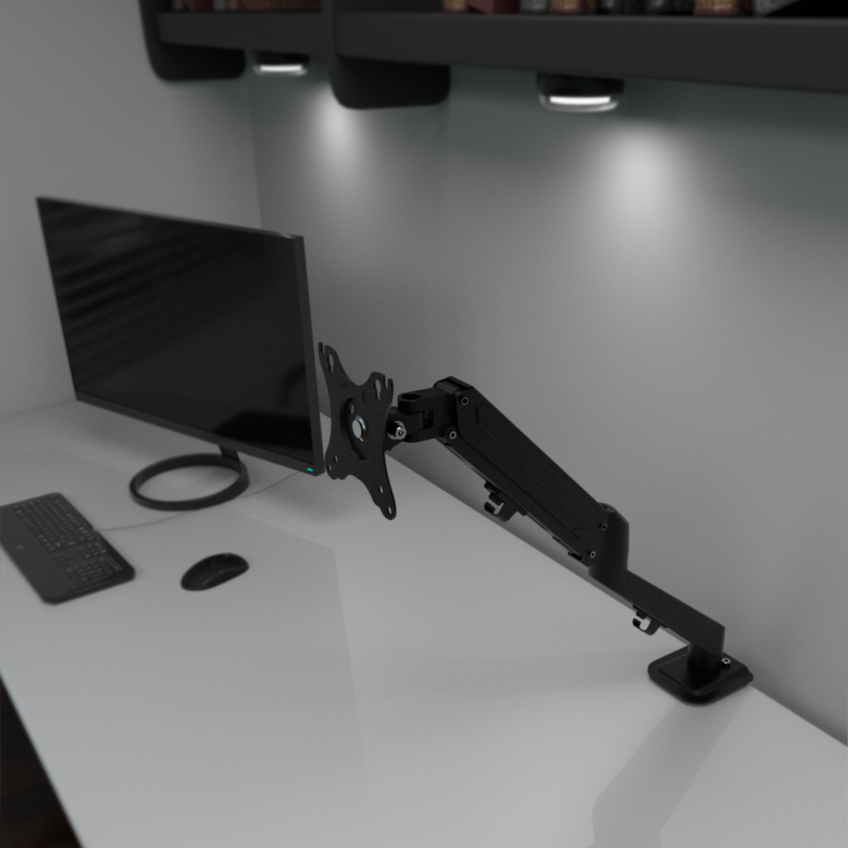 Soporte Klip Xtreme KMM-400 plegado sobre el escritorio