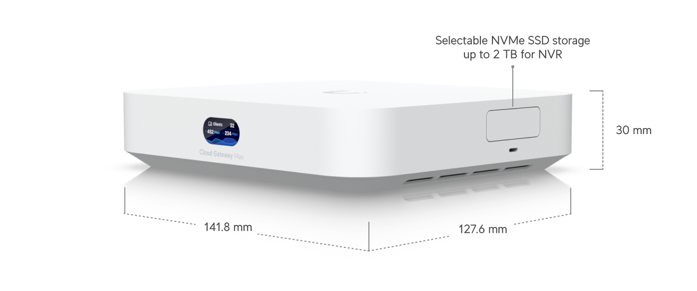 Dimensiones y almacenamiento NVMe del Ubiquiti UCG-Max