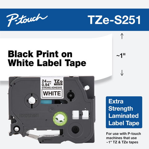 Brother TZe-S251 Brother TZe-S251 cinta P-touch extra adhesiva negro sobre blanco 24 mm x 8 m
