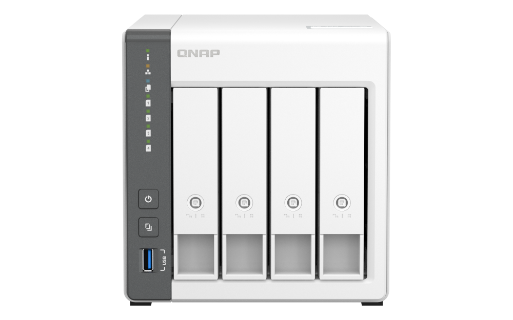 QNAP TS-433-4G-US NAS de cuatro bahías vista frontal