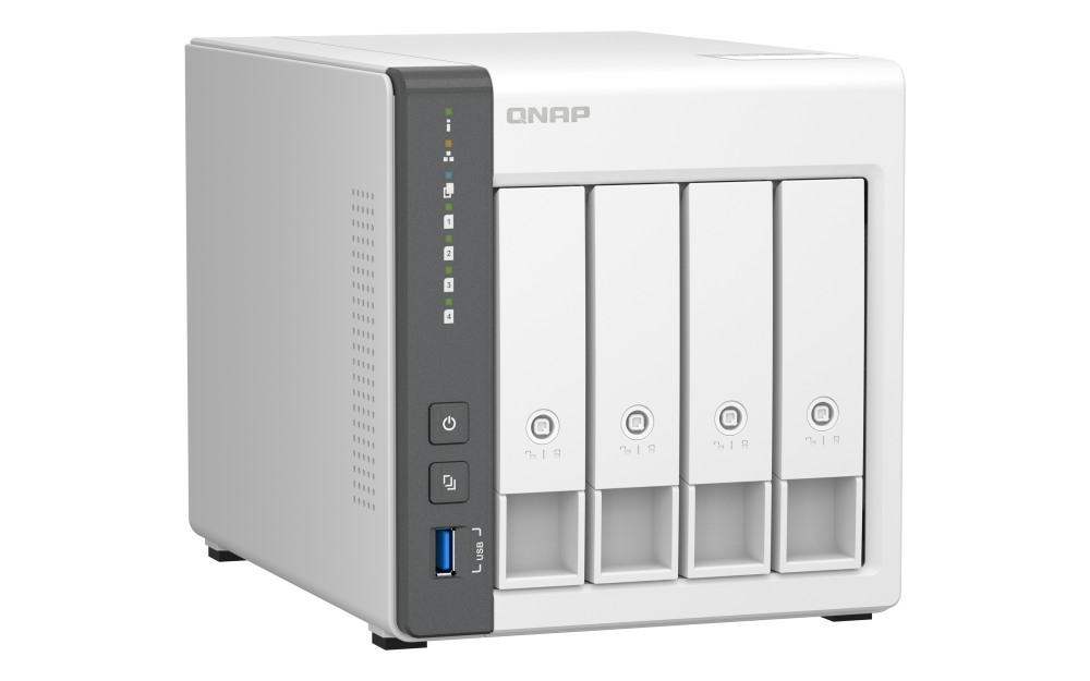 QNAP TS-433 vista superior con cuatro bahías