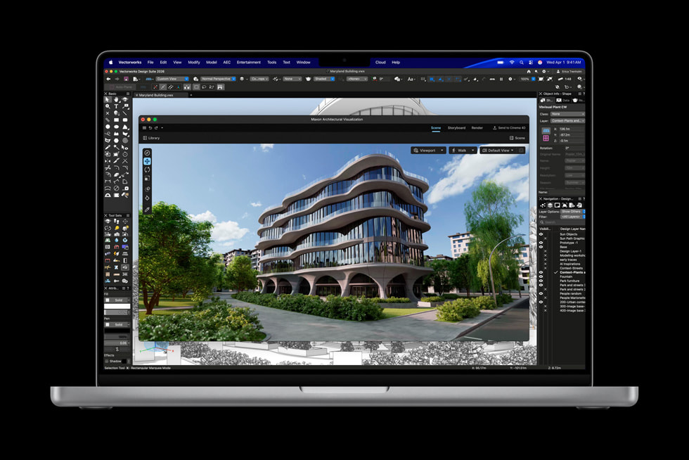 MacBook Pro M5 Pro para diseño y arquitectura MacBook Pro M5 Pro con aplicación profesional Vectorworks