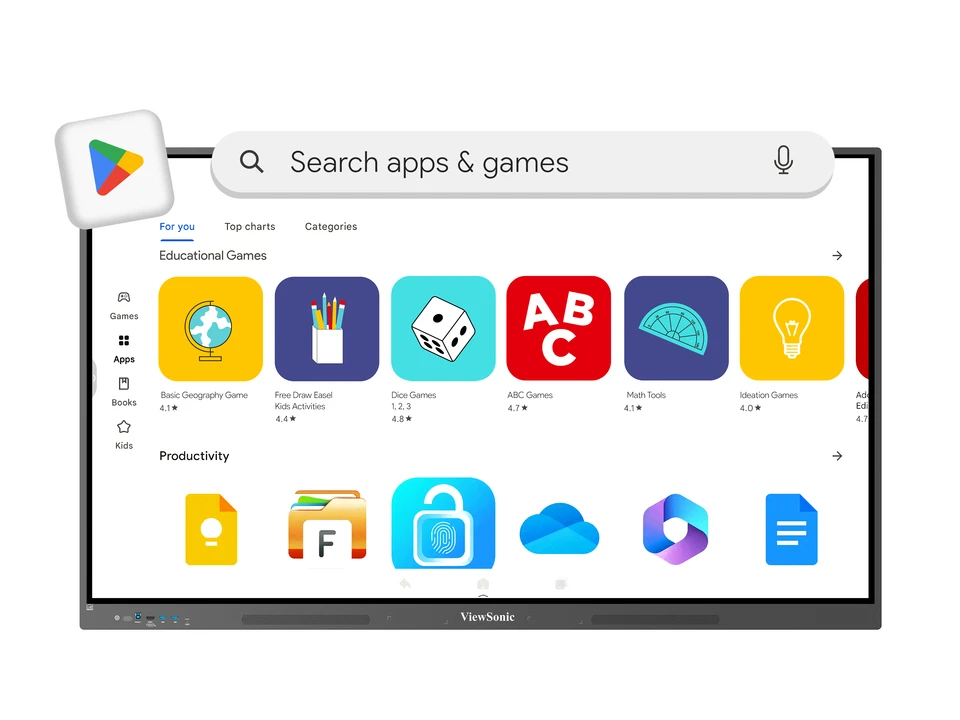 ViewSonic IFP8634 Google Play aplicaciones educativas
