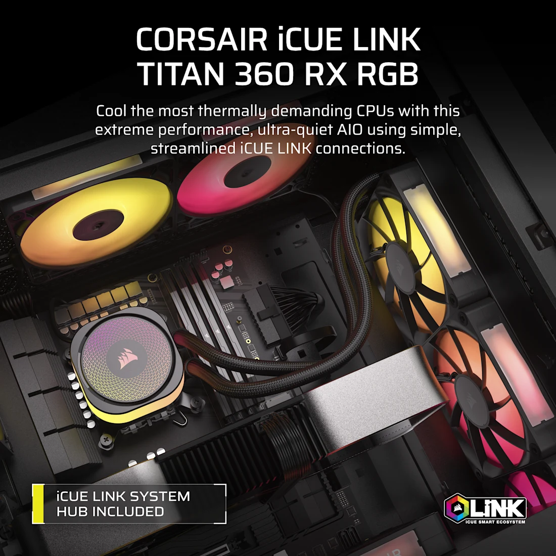 Corsair TITAN 360 RX RGB, vista del bloque y ventiladores
