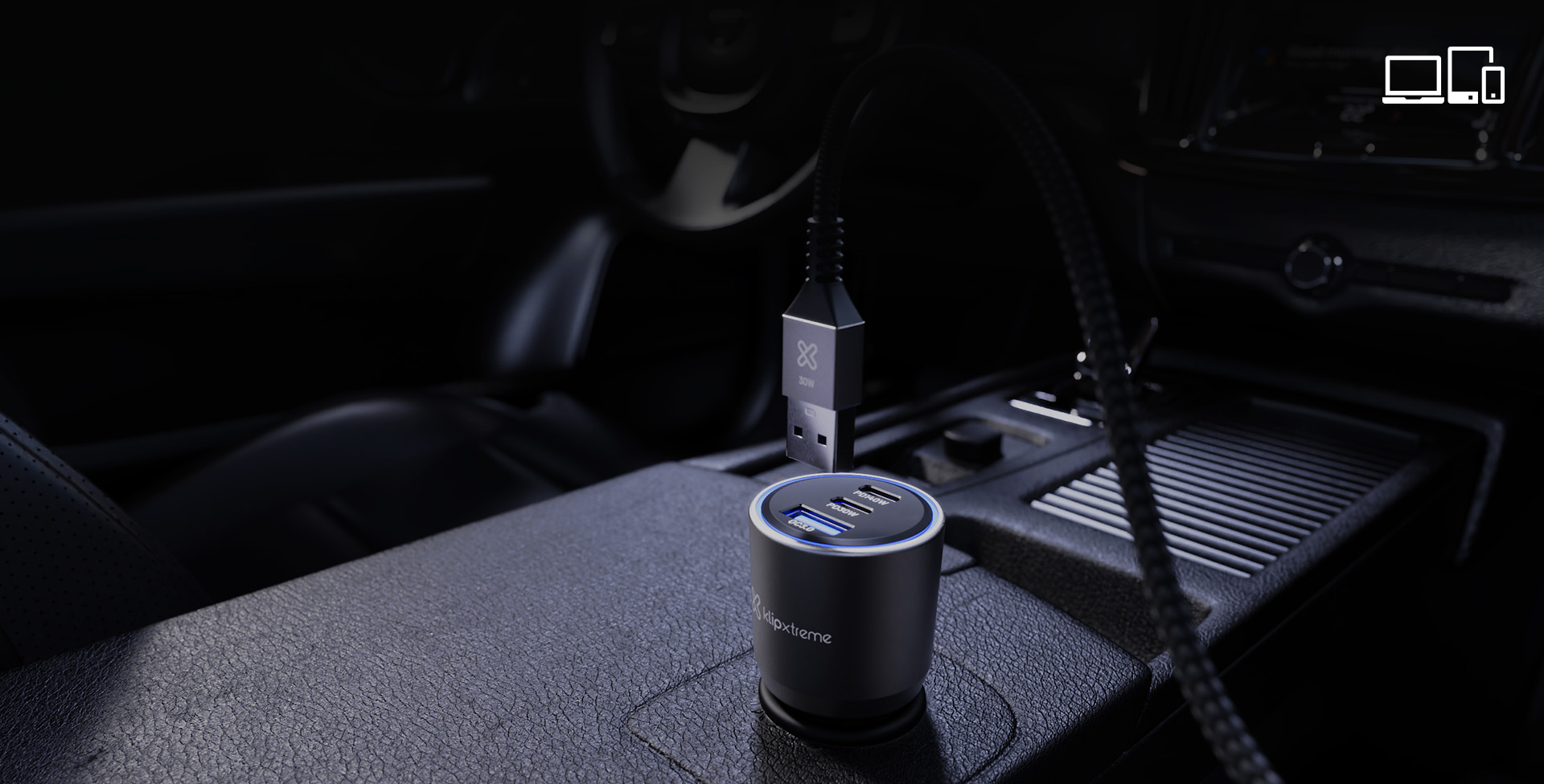 Klip Xtreme PowerCar 140 tres puertos USB-C y USB-A