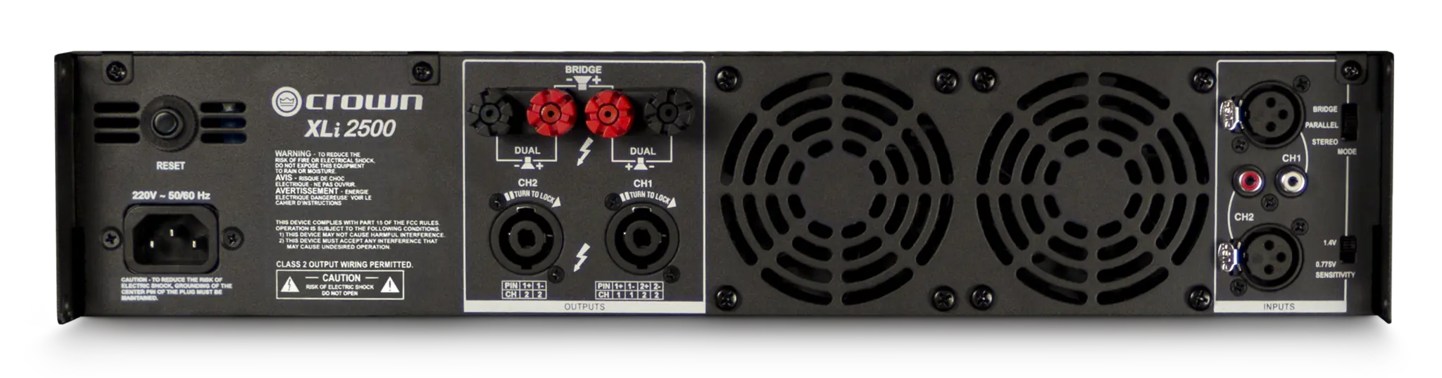 Crown XLi 2500, vista posterior de conectores y controles