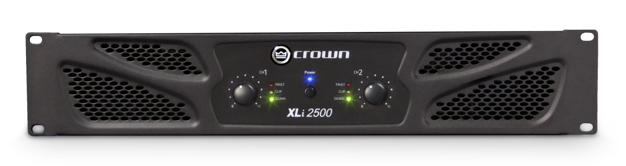 Crown XLi 2500, vista frontal del amplificador negro