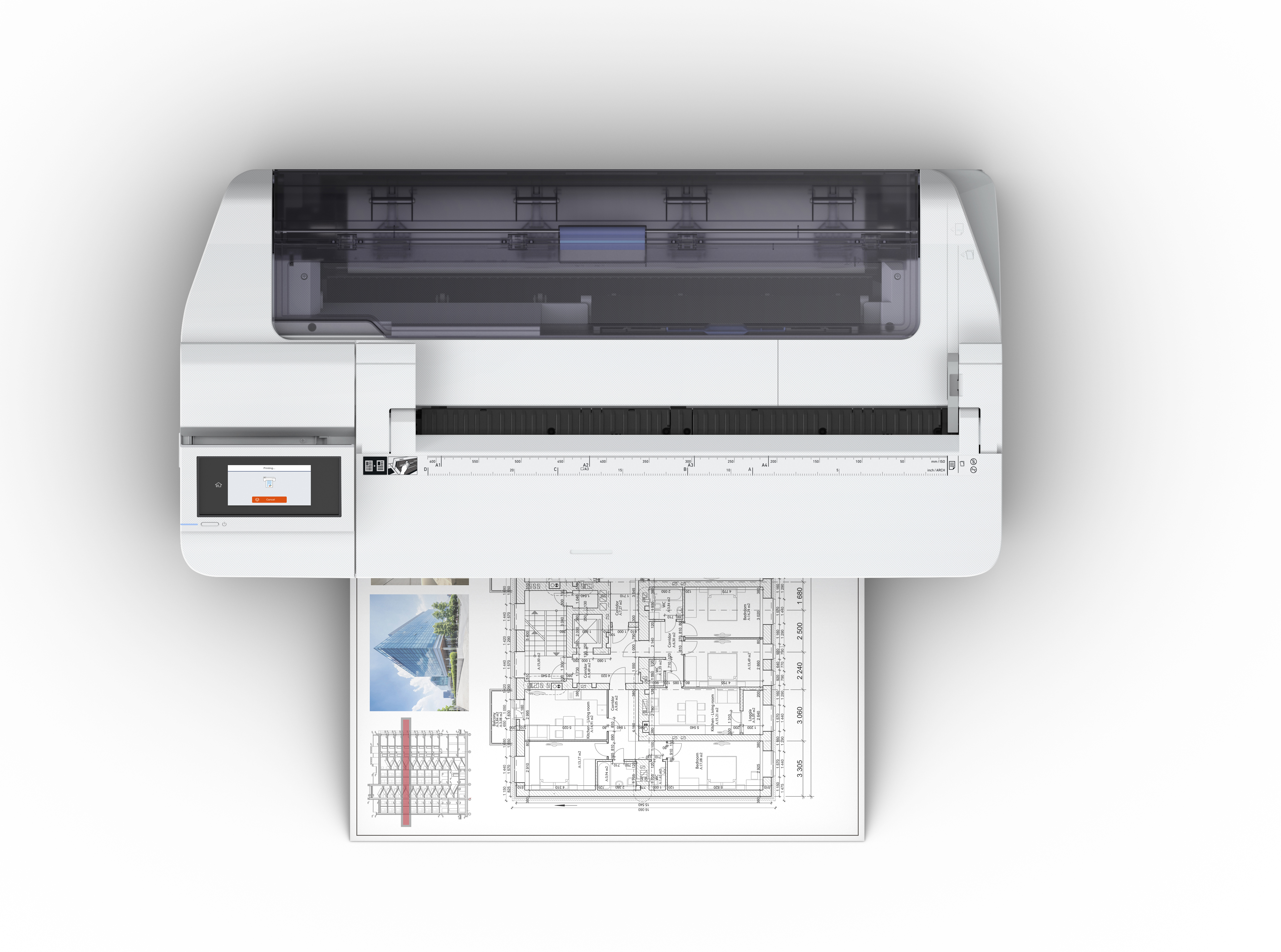Epson SureColor T3170M, vista del alimentador y sistema de escaneo