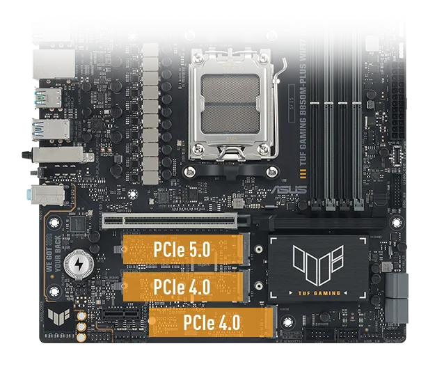 Tecnología PCIe 5.0 de ASUS TUF GAMING B850M-PLUS WIFI7