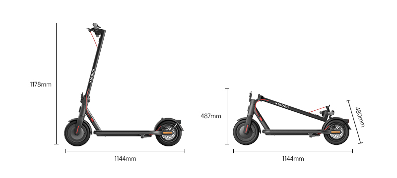 Xiaomi Electric Scooter 4 EU, dimensiones del scooter plegado y desplegado