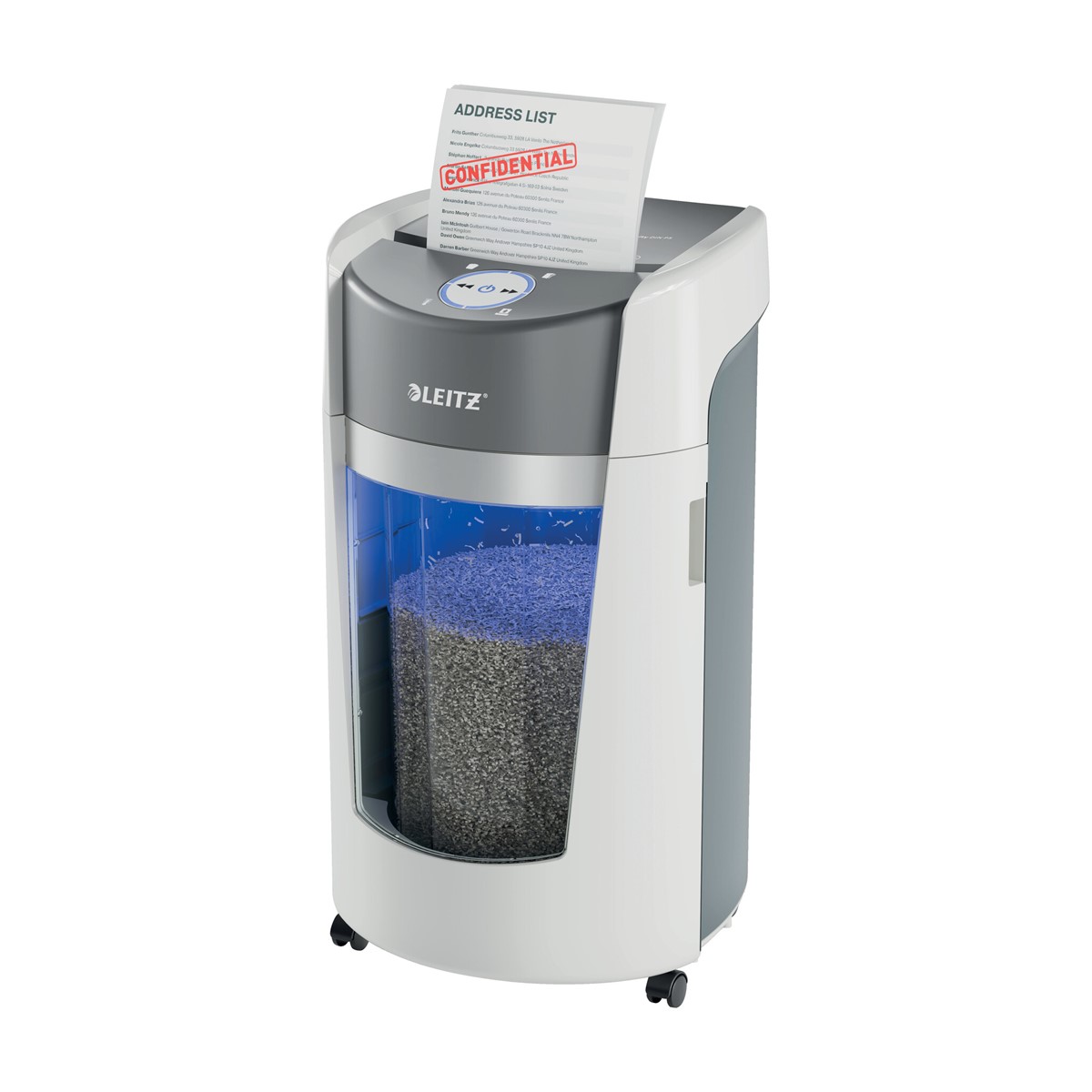 Leitz IQ OptiMax Office P5, destructora de documentos blanco y gris