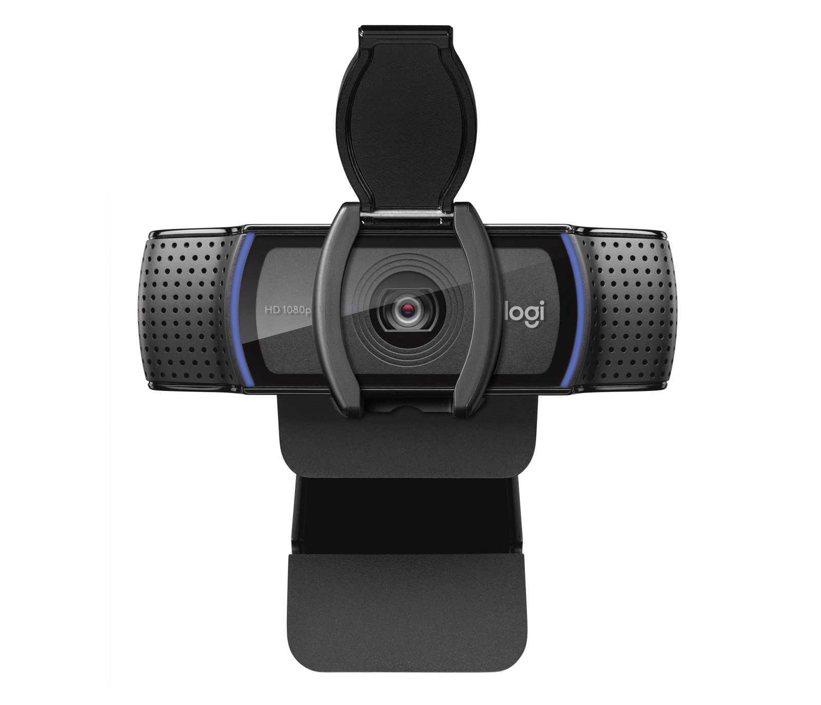 Vista adicional de la cámara Logitech C920e y su diseño para videoconferencias