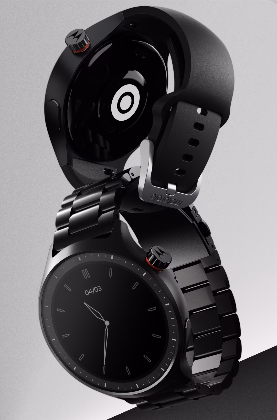 Motorola Moto Watch negro, imagen de diseño y estilo de uso diario