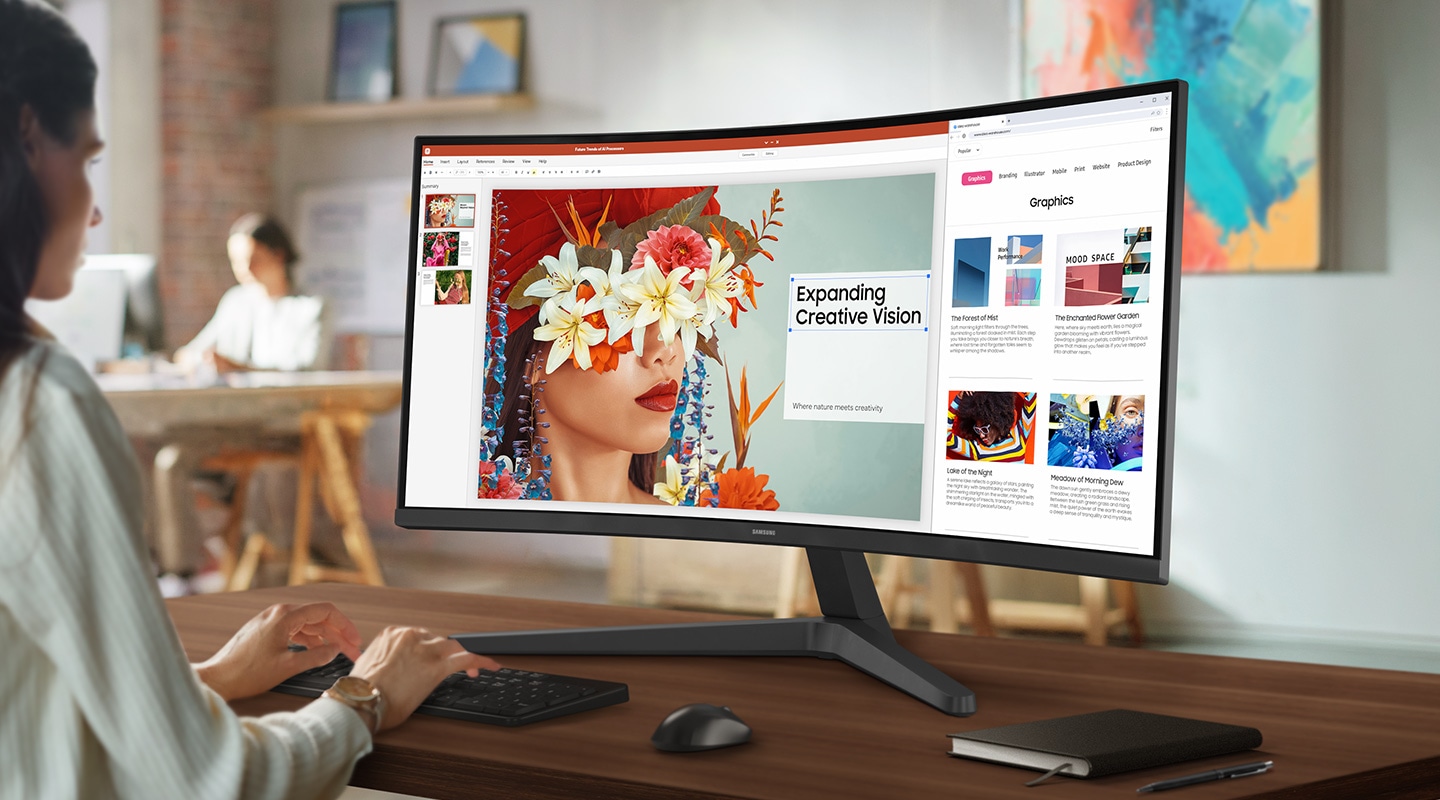 Samsung ViewFinity S5 de 34 pulgadas en una escena de uso